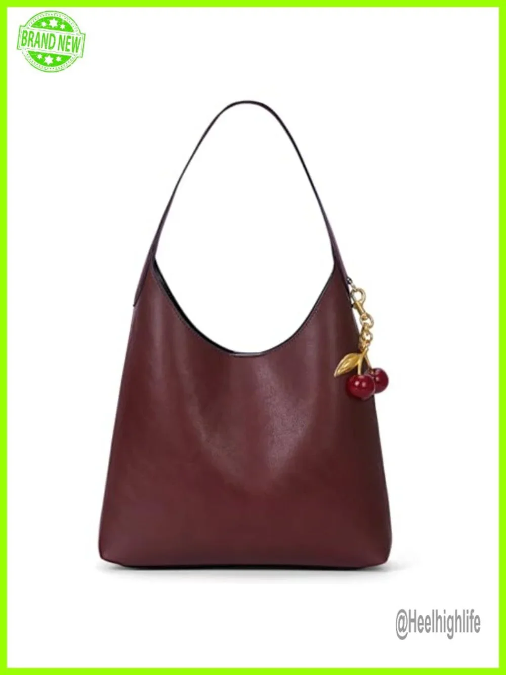 Faux Suede Hobo Bag Vegan Leather Shoulder Tote with Cherry Charm Slouchy
